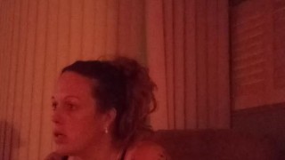 Milf with cleavage showing playing video games 