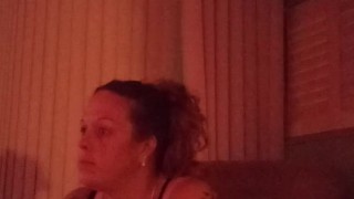 Milf with cleavage showing playing video games 