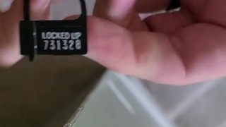 Slaves balls slip out of cage and uses emergency key to fix it