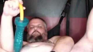 Slave plays with his hole making a sloppy mess