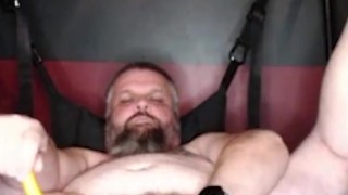 Slave plays with his hole making a sloppy mess