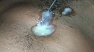 Filling my navel bellybutton with thick white juicy cum