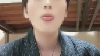 浴衣イケメン日本人のエアディープキス！よだれ垂らして痙攣絶頂！049