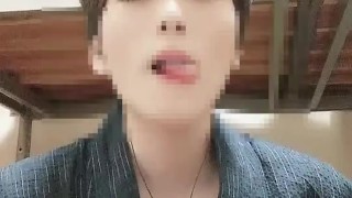 浴衣イケメン日本人のエアディープキス！よだれ垂らして痙攣絶頂！049