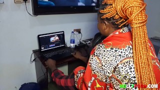 OMG! Ladygold Rides Krissyjoh's Big Dick While Editing Porn Video