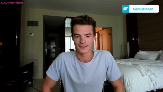 Young fit guy jerks his cock on a livestream 
