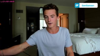 Young fit guy jerks his cock on a livestream 