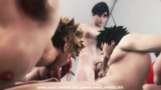 Hero's Workout - Foursome: Midoriya Bakugo Ida Todoroki - My Hero Academia 3D Animation Parody