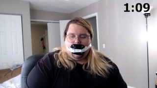 Dare: Wear a deep throat gag for 14 minutes. Fast Forwarded!