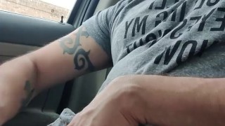 Cum fountain in public parking lot