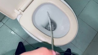 Hot commode uncut dick pissing at the dirty public bathroom 