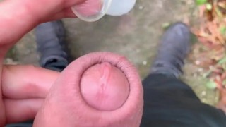 Straight friend left his used condom in garden house so I drink his cum, put condom on and jerk off