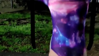 Sissy exercising (her asshole) in a public park's gym (with a dildo) then gets fucked right there