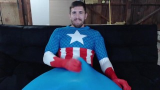 Captain America strips and cums