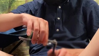 Peehole Crusher by Sounding steel bone(9㎜*20cm) & Long bougie 8mm*30cm solo urethral Torture