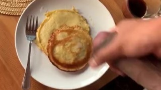 Cumming on my friends pancakes, he films