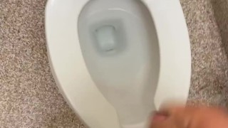Chub wanks uncut dick in public bathroom and cums in toilet.