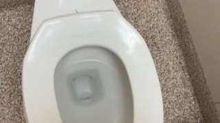 Chub wanks uncut dick in public bathroom and cums in toilet.