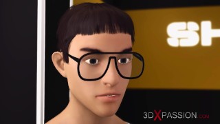 3d dickgirl android plays with a sexy young blonde in the sci-fi bedroom