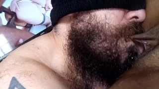 I made him lick my pussy like a dog until cum on his tongue watching porno, he chewed me cum again👅