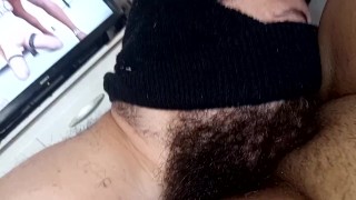 this dog licked my pussy very hard watching a naughty porn, nervous tongue made me ejaculate
