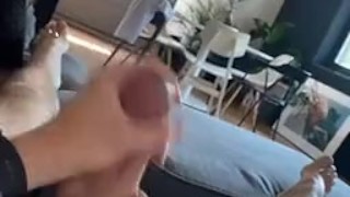 Jerking off before work feels so good, big cumshot 