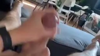Jerking off before work feels so good, big cumshot 