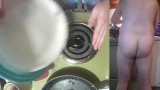 Making a bacon and eggs sandwich