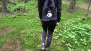 Hiking adventures fucking buble butt next to the tree in in the nature with cumhot on her ass