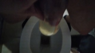 pissing in condom with balls in 