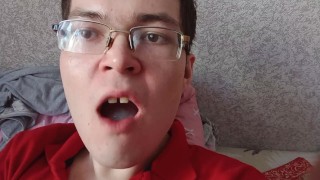 Eating own frozen cum as a dessert