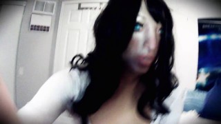 Midsummer Angel P2! Rubber female masked Angel plays with her rubber pussy and tight body!