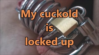 I fuck with bull while cuckold is locked up