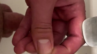 Washing small dick in bathroom sink