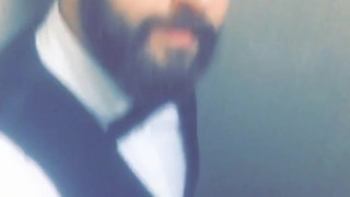 Guy wearing uniform touches his cock because he is excited