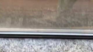 My cock wanted to say "Good morning" to the city from our hotel room (short clip)