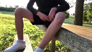 horny guy jerks off twice in a row on a busy road