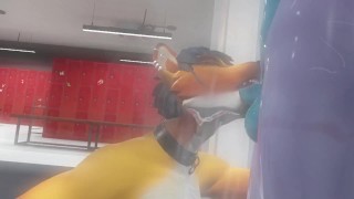 Catching a Femboy Fox sucking dick in a public gym shower