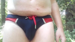 Naked in Nature #05: Piss my speedo in the woods, then get naked and cum in the lake!