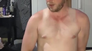 Riding dildo, jerking off, big load 