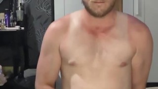 Riding dildo, jerking off, big load 