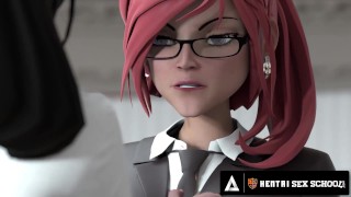 HENTAI SEX SCHOOL - Futanari Beauty Fucks The Principal + HER FIRST MMF CREAMPIE!