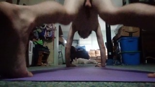 Sissy doing naked morning yoga/stretching
