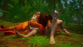 A mature bearded man came to the jungle to collect mushrooms, the furry monster had other plans...
