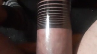 pumping dick with big metal cock ring on