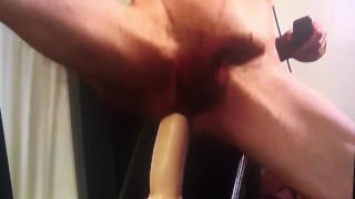 Hot anal workout on the exercise equipment 