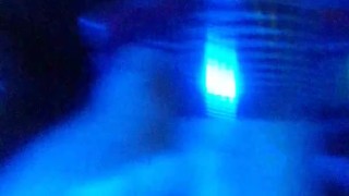 cock and balls pumping up under blue light