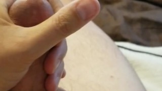 Playing with my precum until I couldn't hold back anymore and exploded with cum