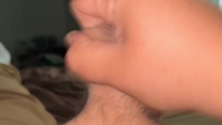 Chub can't keep it hard but still shoots his load at the camera