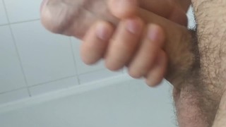 I like to bounce my flaccid dick until it gets hard. Enjoying the shower time